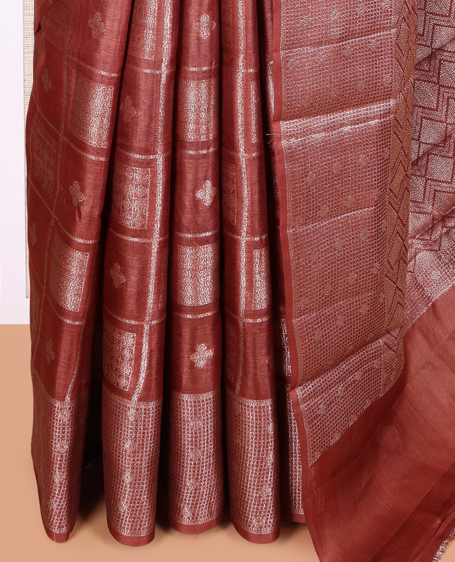 Terracotta Red Tussar Silk Saree