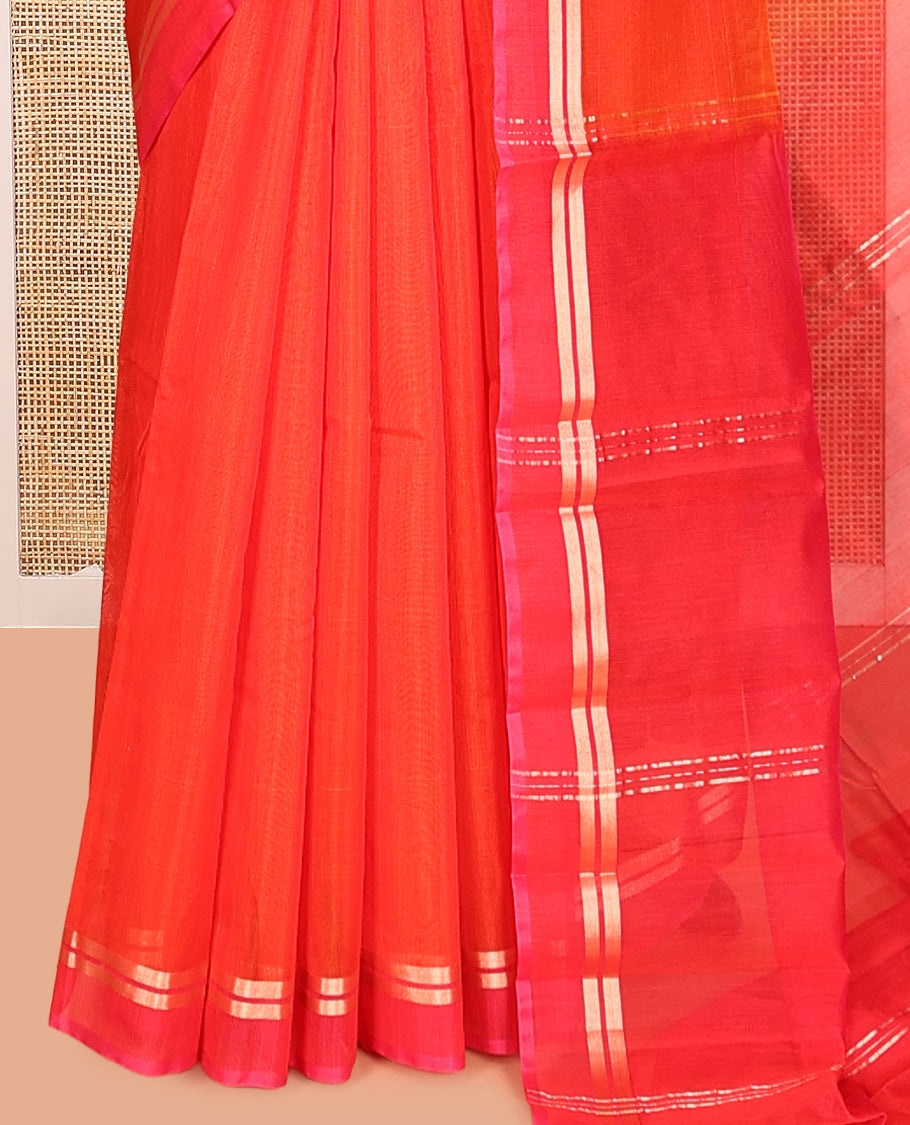 Orange Plain Silk Cotton Saree