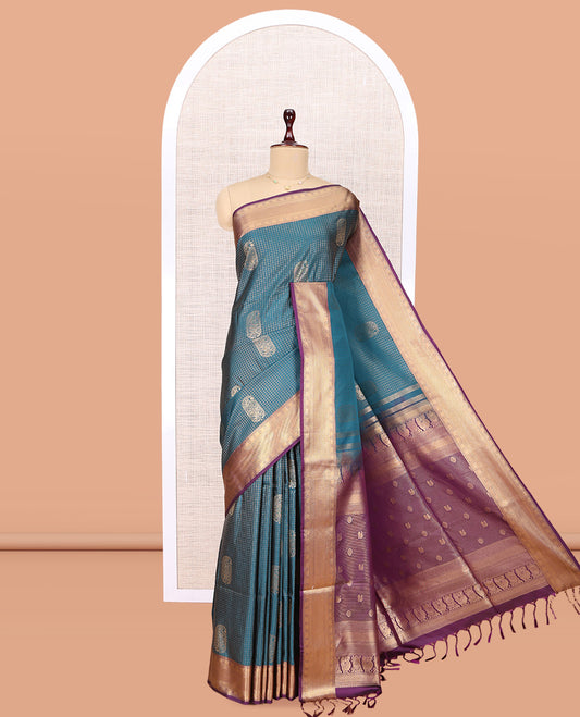 Blue Peacock Chakram Budget Silk Saree