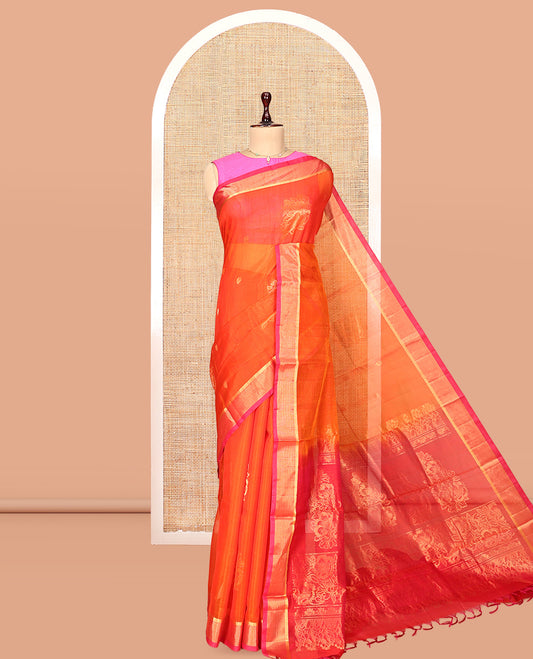 Orange Butta Silk Cotton Saree
