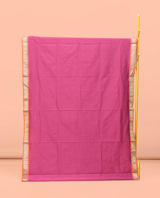 Pink Plain Poly Cotton Saree