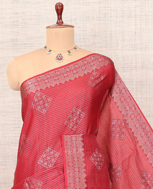 Red Tussar Silk Saree