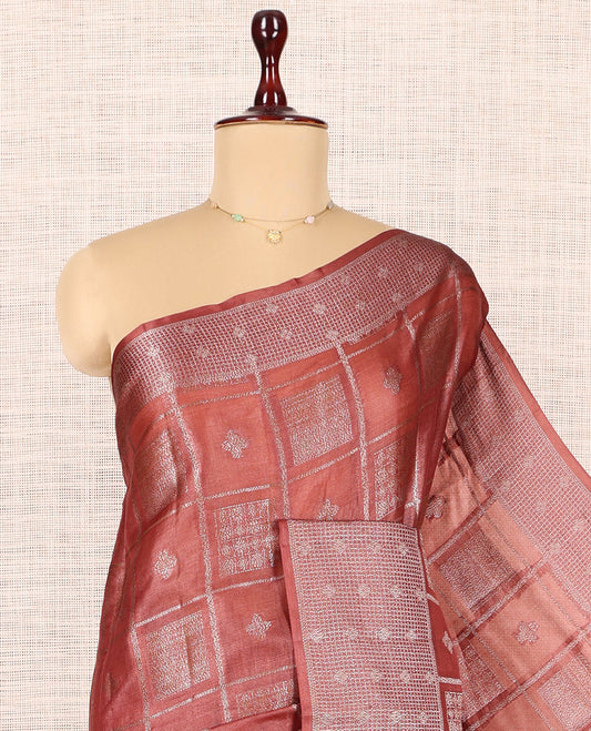 Terracotta Red Tussar Silk Saree
