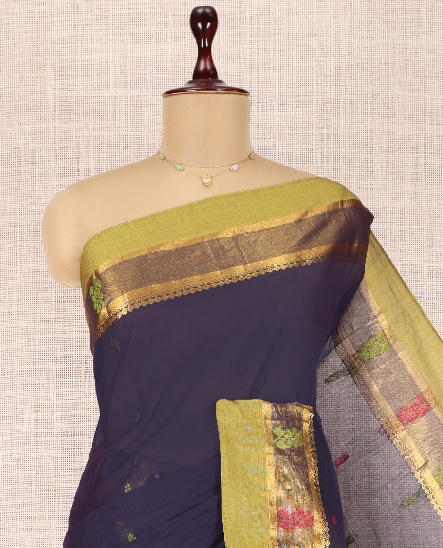 Blue Plain Kanchi  Cotton Saree