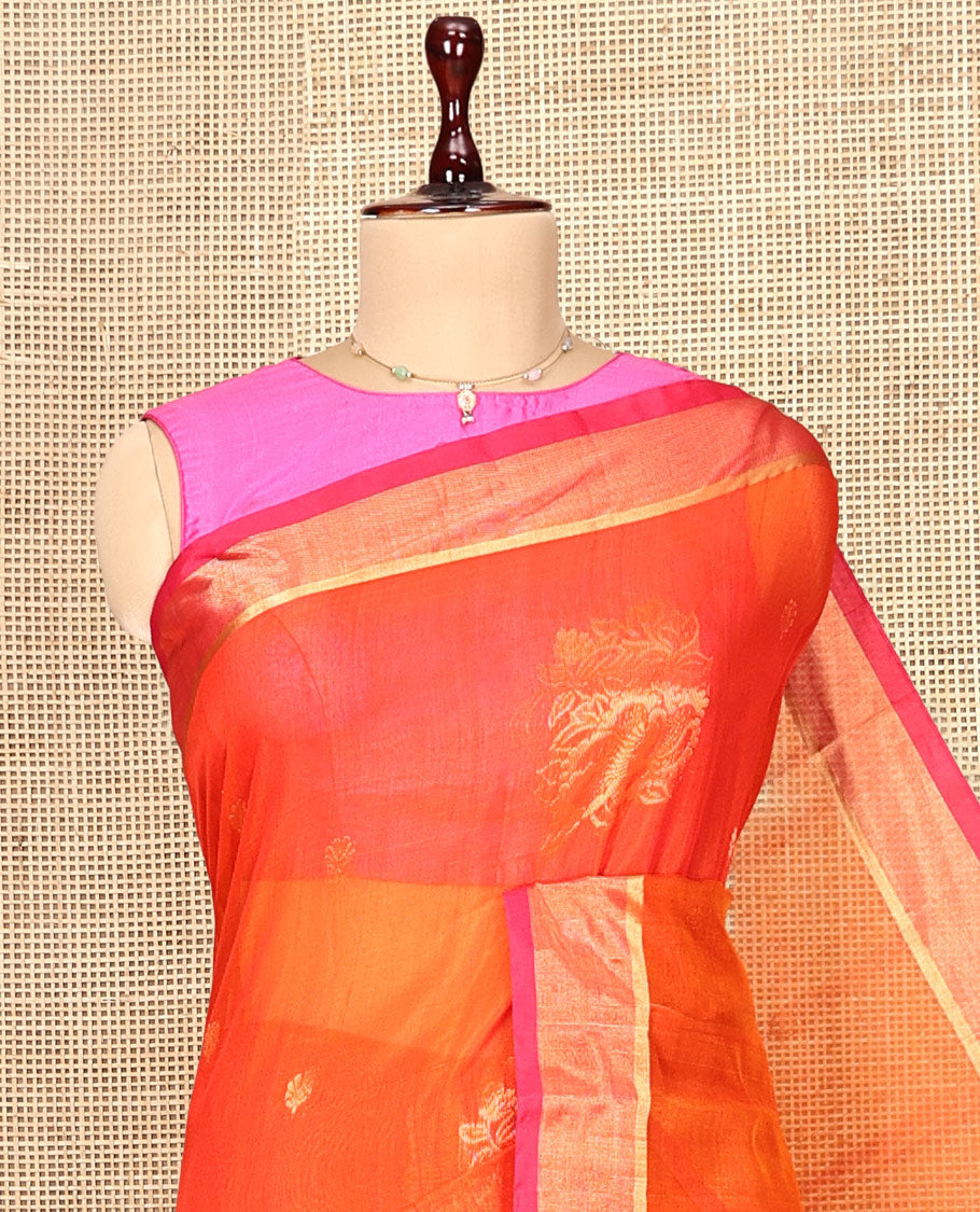 Orange Butta Silk Cotton Saree