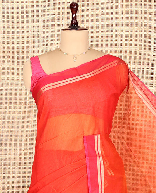 Orange Plain Silk Cotton Saree