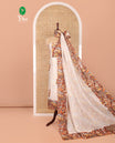 Cream Semi-Silk Material Chudidar, Ancient Human Motifs Printed Top, Santoon Bottom, and Printed Dupatta