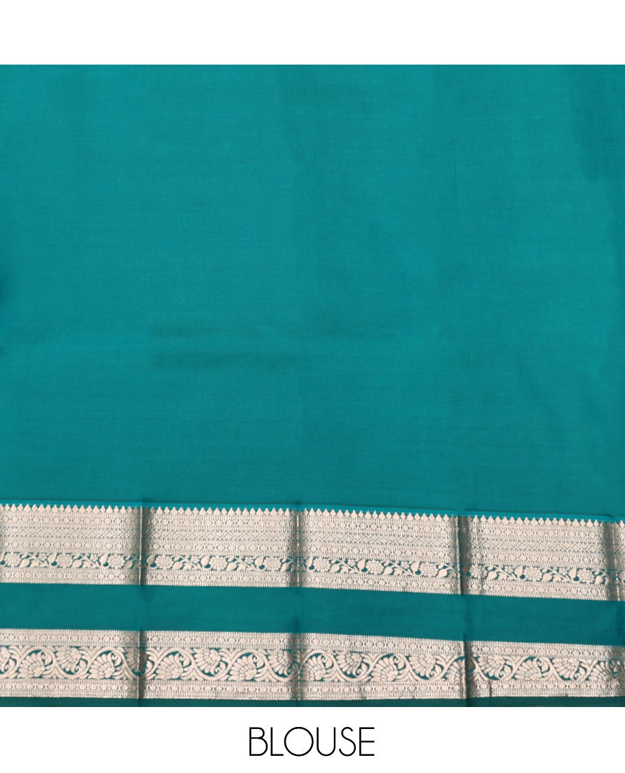 Yellow Budget Silk Saree, Accentuated with Zari Buttas, Complemented by a Contrast Traditional Zari Rettai Pettu Border, Grand Pallu, and a Contrast Blouse