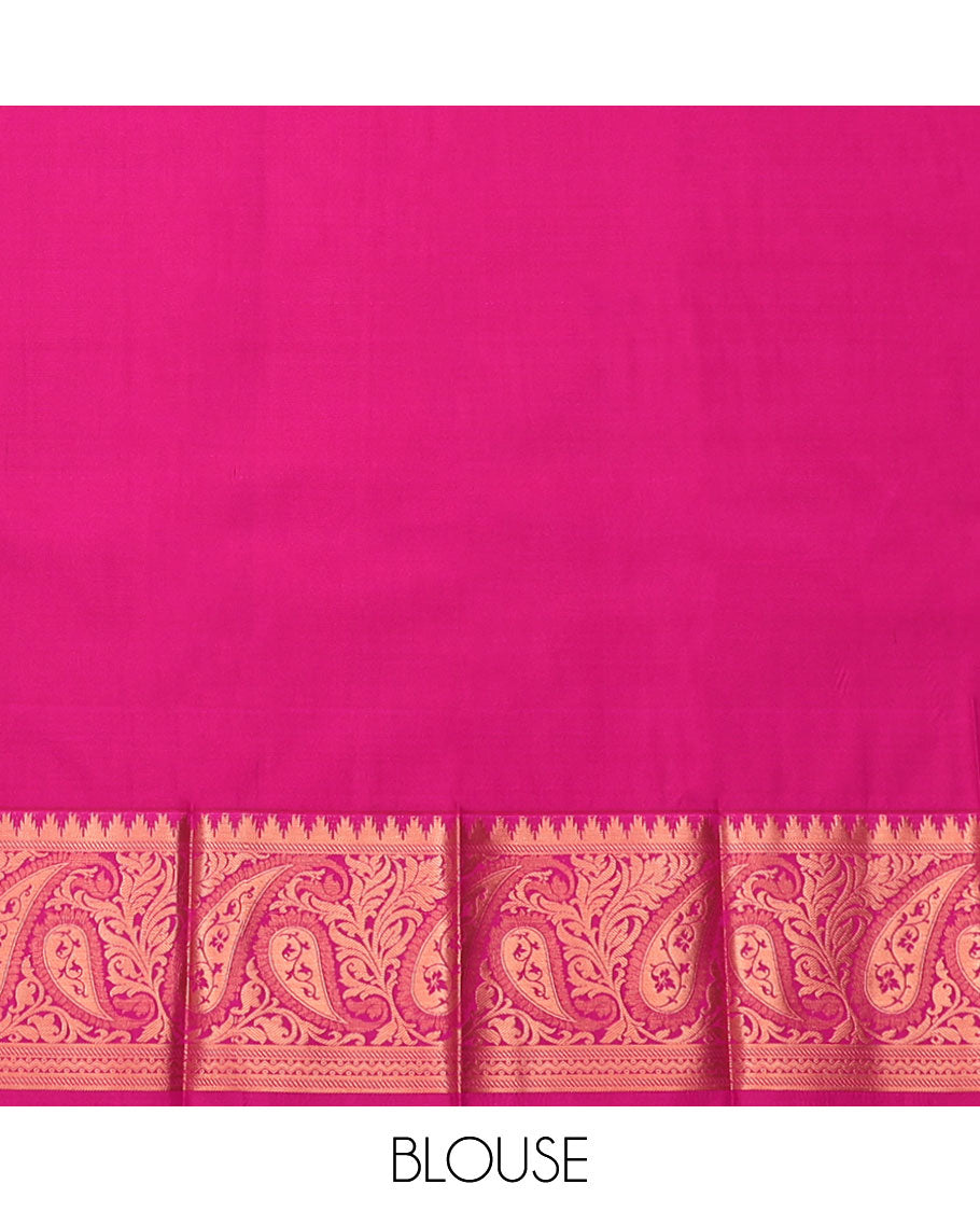 Honey Budget Silk Saree, Elevated with Floral Jacquard, Complemented by Contrast Traditional Zari Border, Intricate Pallu, and a Contrast Blouse