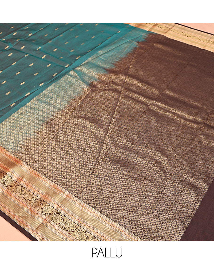 Blue Vasundhara Lite Silk Mix Saree, Detailed with Zari Buttas All Over Its Body, Complemented by Contrast Border of Rekku, Manga Mokku, and Kodi Visiry Designs, Grand Jaal Pallu and Paired with a Contrast Blouse
