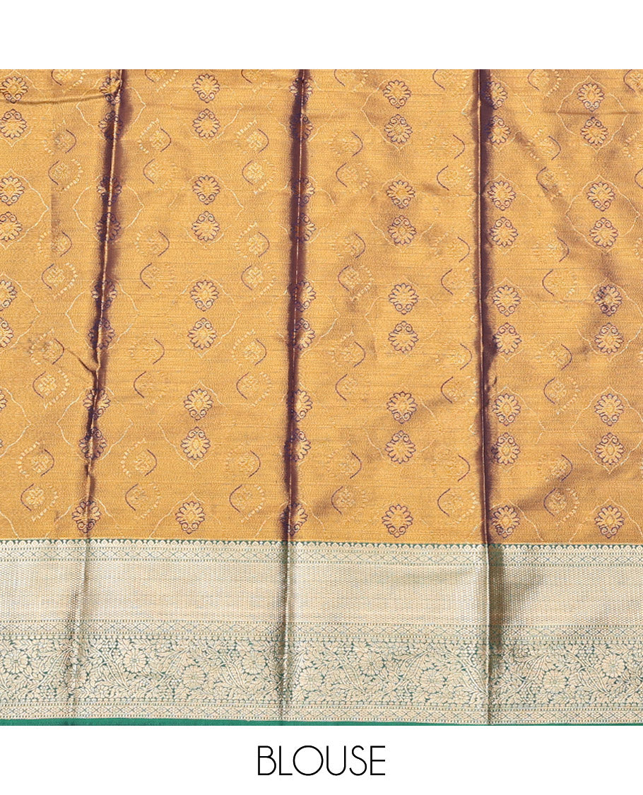 Mustard Art Silk Half-Saree, Elevated with Jacquard Design, Contrast Traditional Zari Border, and Paired with a Matching Blouse