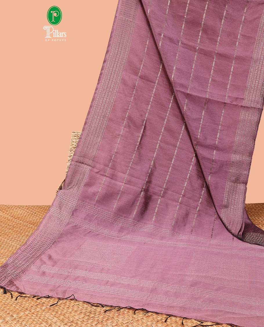 Wine antique runaway design art jute silk saree with antique zari border & silver box design pallu along with plain blouse