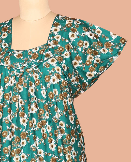 Green Cotton-Blended Nighty