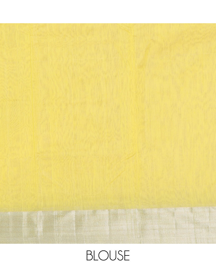 Yellow Chanderi Cotton Saree, Sparkled with Buttas All Over Its Body, Highlighted by a Zari Border, Pallu Steeped with Zari Designs, and Paired with a Matching Blouse