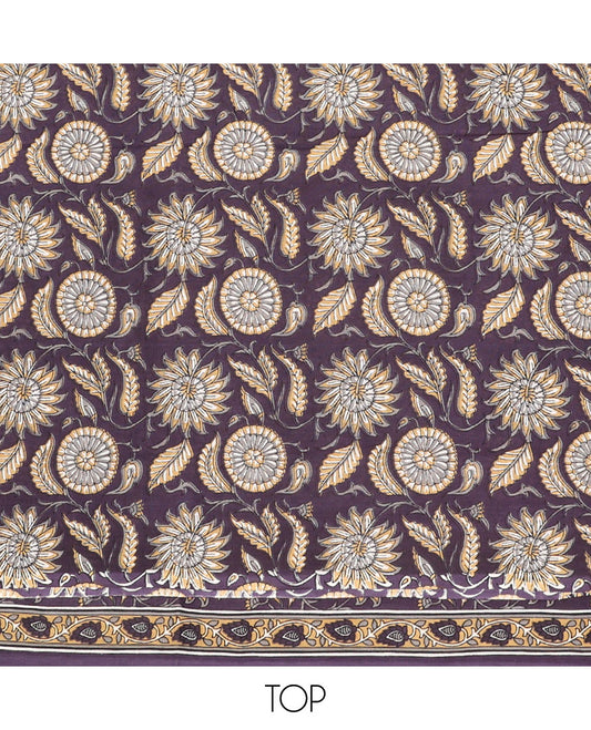 Violet chudidhar material set floral print top with geometric print bottom & geometric, floral design dupatta