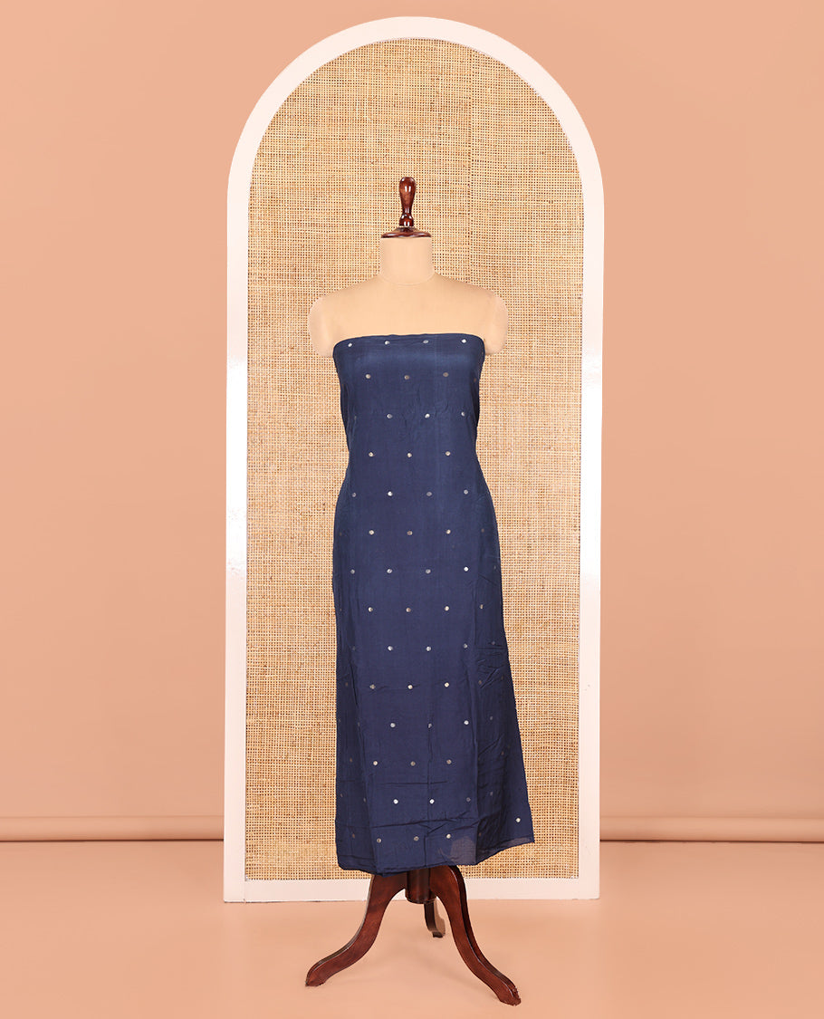 Blue Semi-Silk Material Churidar Features Zari Buttas Skirt, a Plain Bottom, and a Floral Motif Zari Woven Dupatta