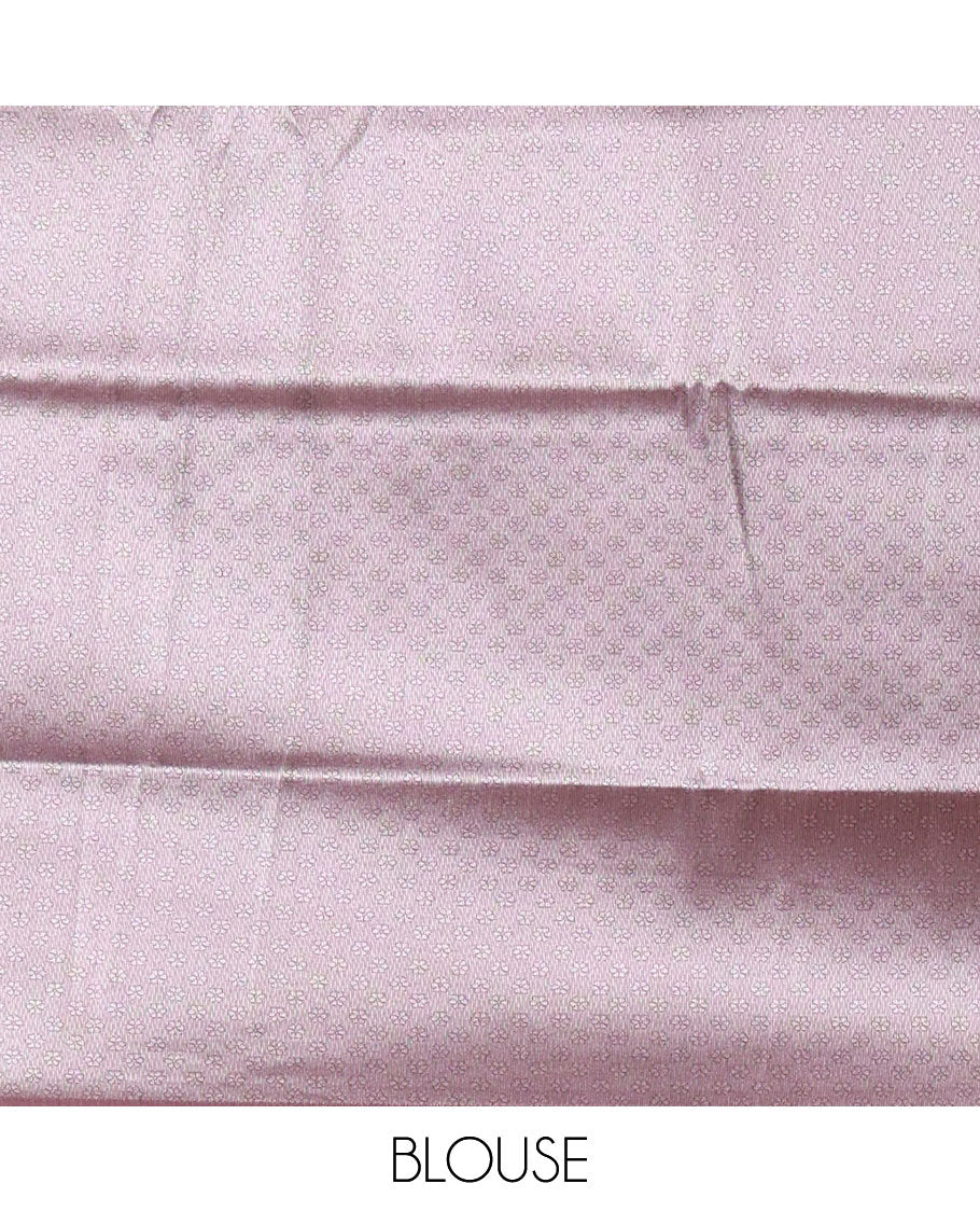 Purple and Sandal Tissue Saree, Highlighted by Jacquard Design and Floral Printed on Its Body, Complemented by Contrast Traditional Motifs Print, Pallu Steeped with Floral Motifs, and Paired with a Contrast Blouse