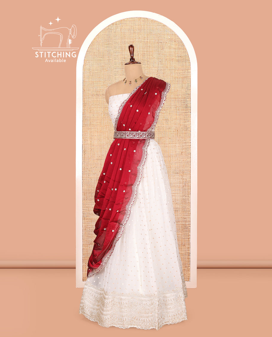 Milk White Moss Organza Half-Saree