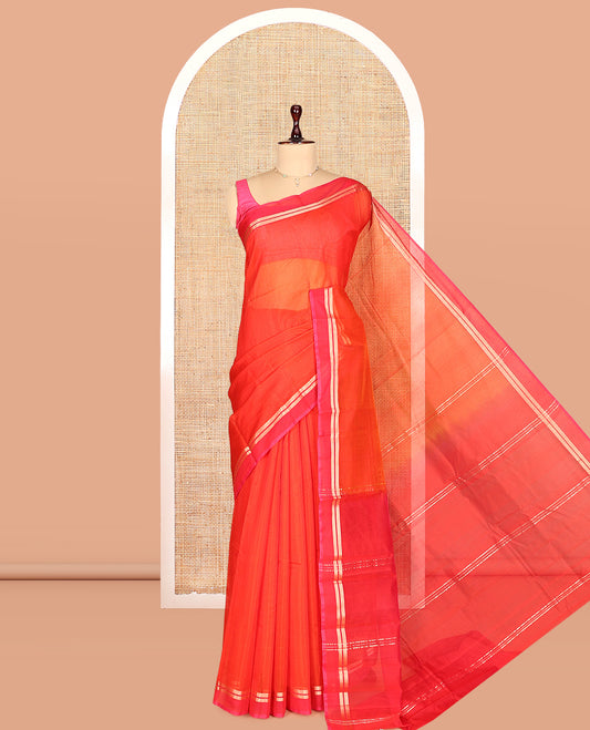 Orange Plain Silk Cotton Saree