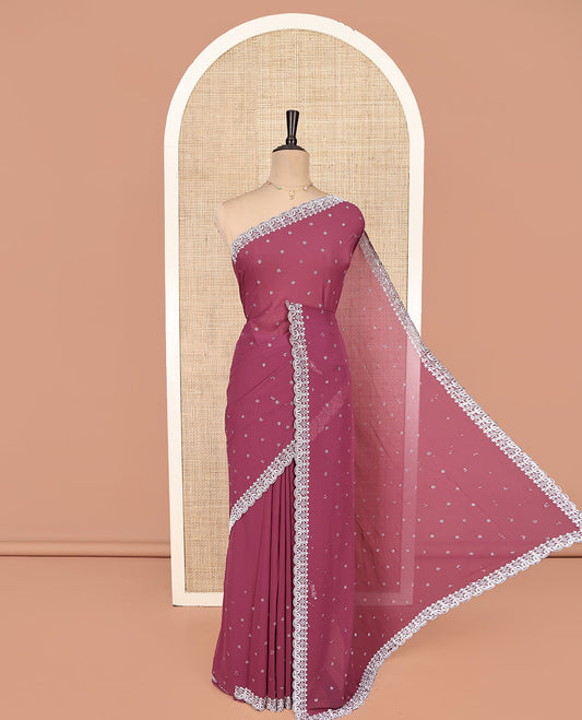 Pink Designer Saree, Adorned with Stonework, Scallop Stonework Border, Self Pallu, and Matching Blouse