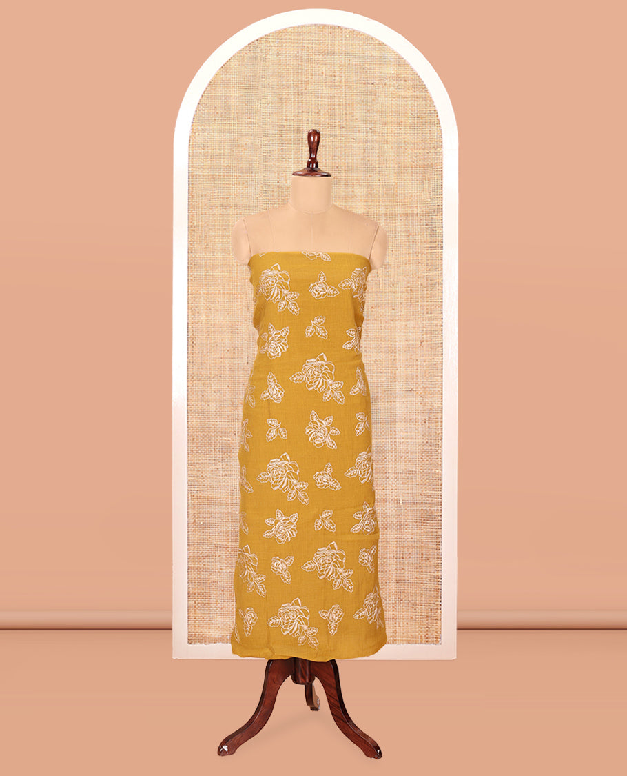 Mustard Mul Crush Chanderi Material Chudiddar, Floral Embroidered Top, Plain Bottom, Embroidered Dupatta