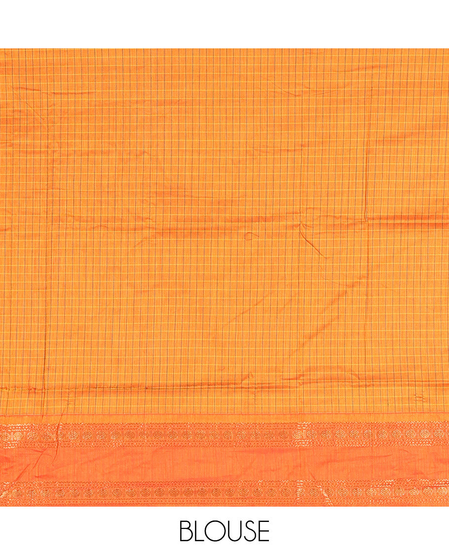 Mustard Checked Kalyani Cotton Saree, Contrast Rettai Pettu Rudraksham Border and a Matching Blouse
