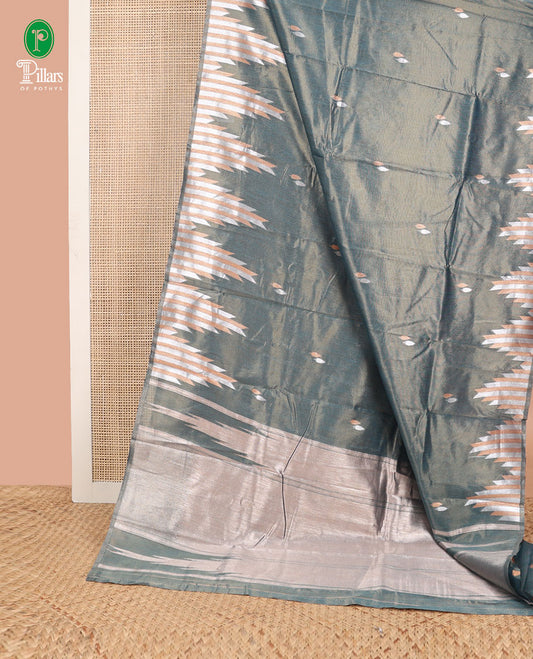 Olive green small leaf design, copper zari tissue silk saree with temple border & rich pallu along with butta design blouse