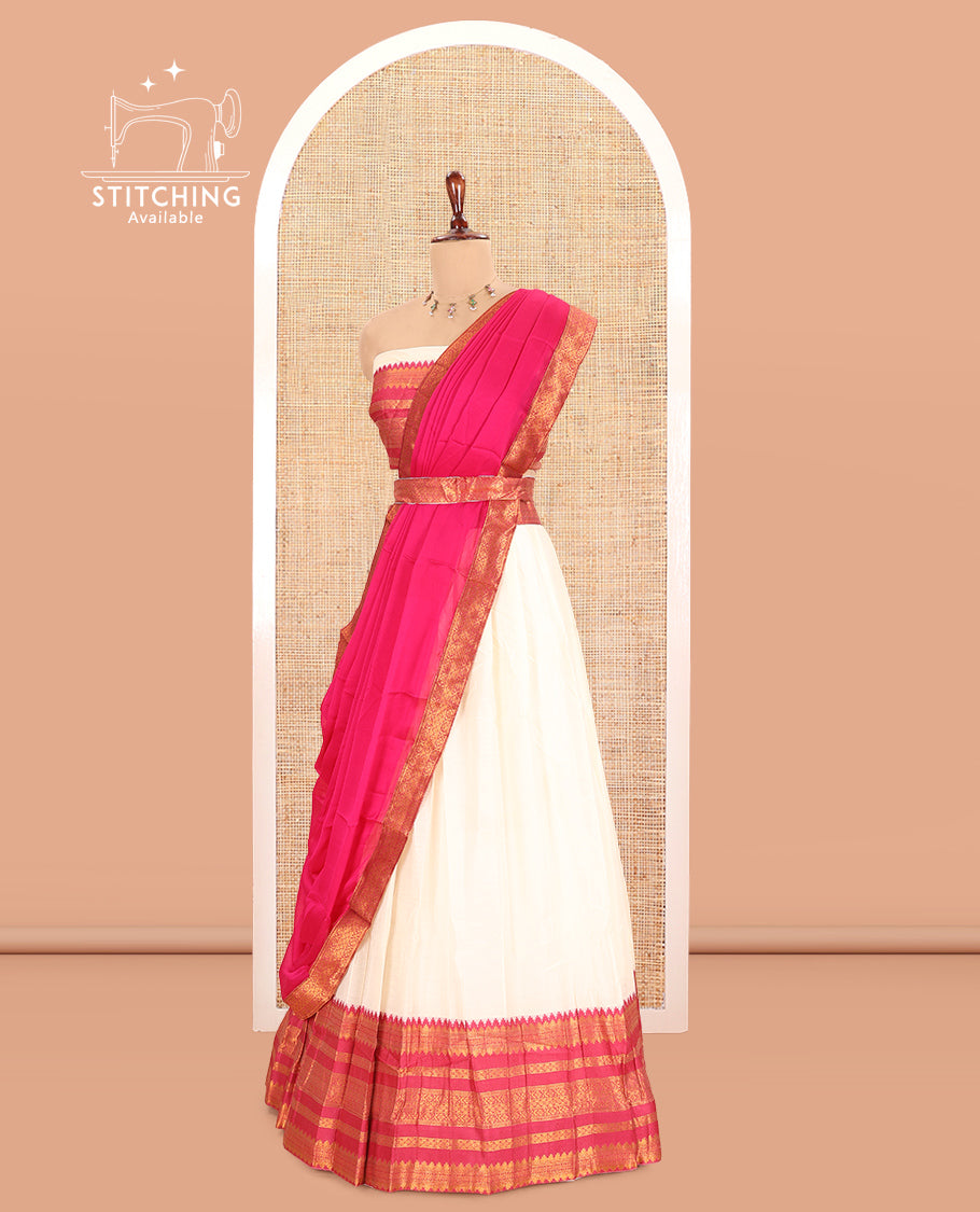 Cream-Rani Pink Semi-Silk Half-Saree