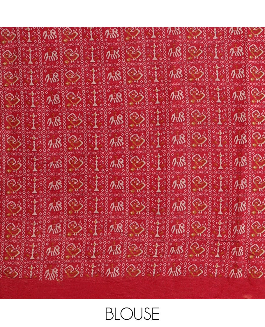 Black Manipuri Tussar Saree, Delicately Woven with Mirror Work, a Contrast Patola Animal Motif Border, Patola Pallu, a Contrast Blouse