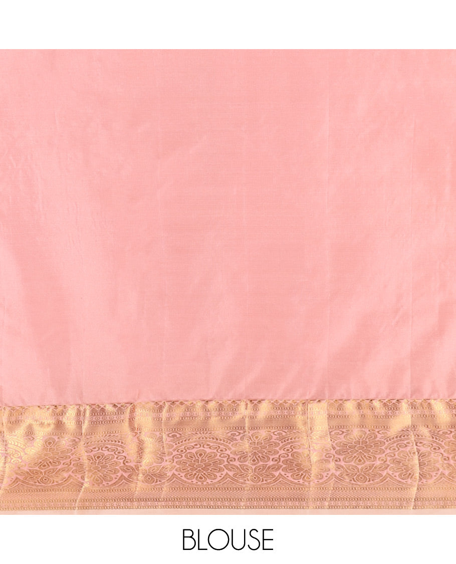 Red Budget Silk Saree, Accentuated with Zari Buttas, Complemented by a Contrast Traditional Zari Border, Grand Pallu, and a Contrast Blouse