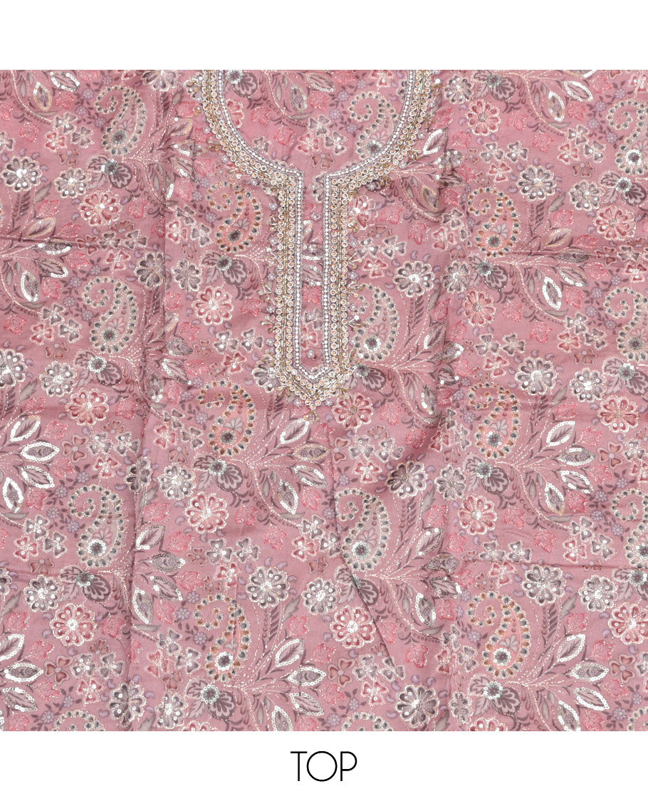 Onion Pink Organza Material Chudidar Set