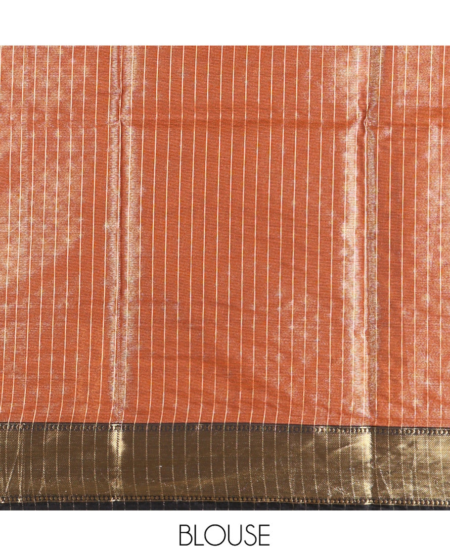 Rust-Black Semi-Katan Silk Saree Features Half-And-Half Style and Zari Buttas, Traditional Border, and Matching Blouse