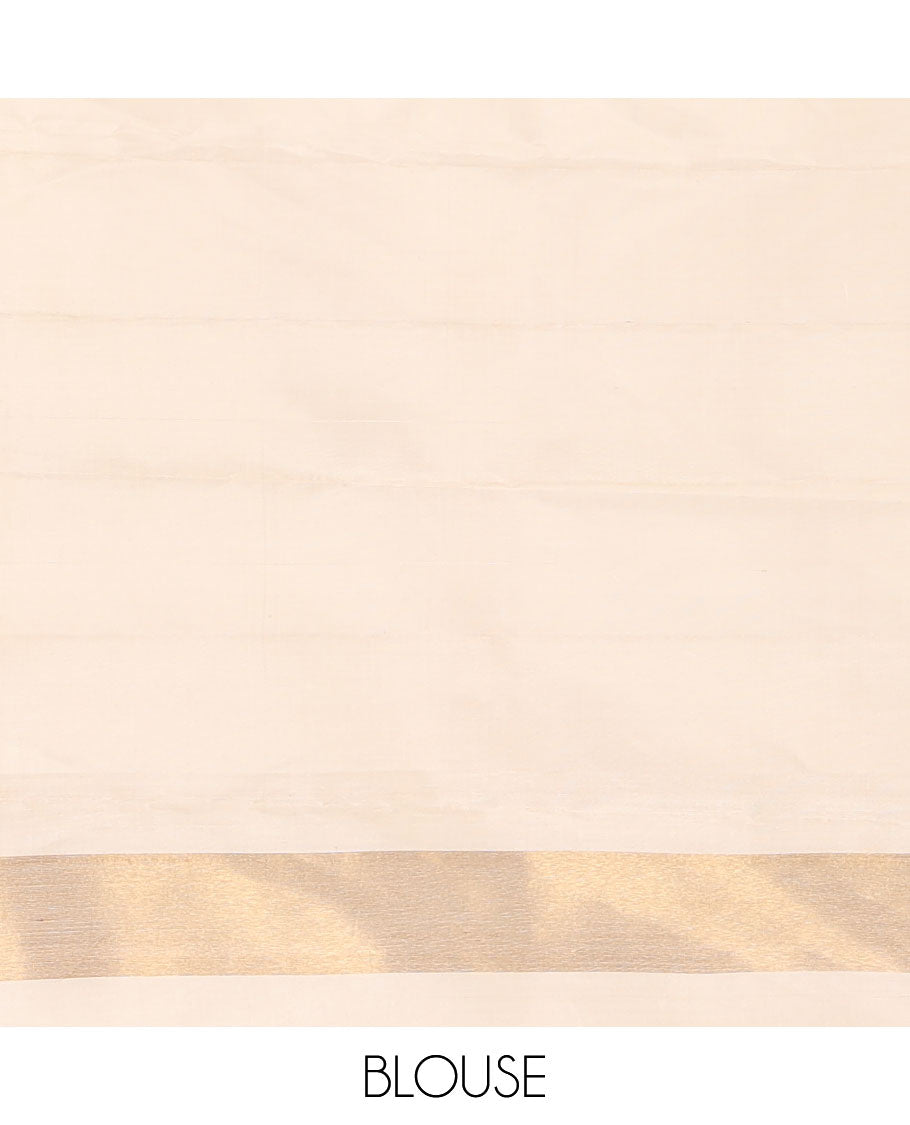 Borderless multi-color thazampoo rekku zari woven Kanchipuram silk saree, zari-rich pallu of seppu rekku designs