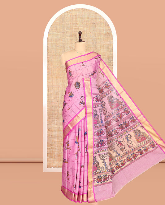 Pink Chirala Cotton Saree