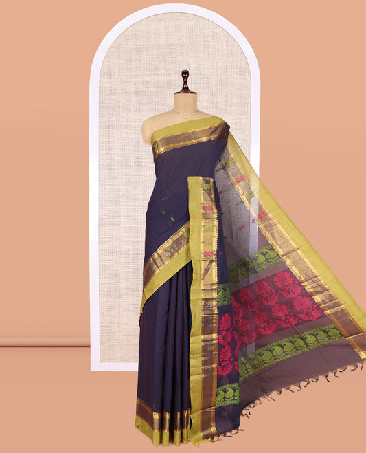 Blue Plain Kanchi  Cotton Saree