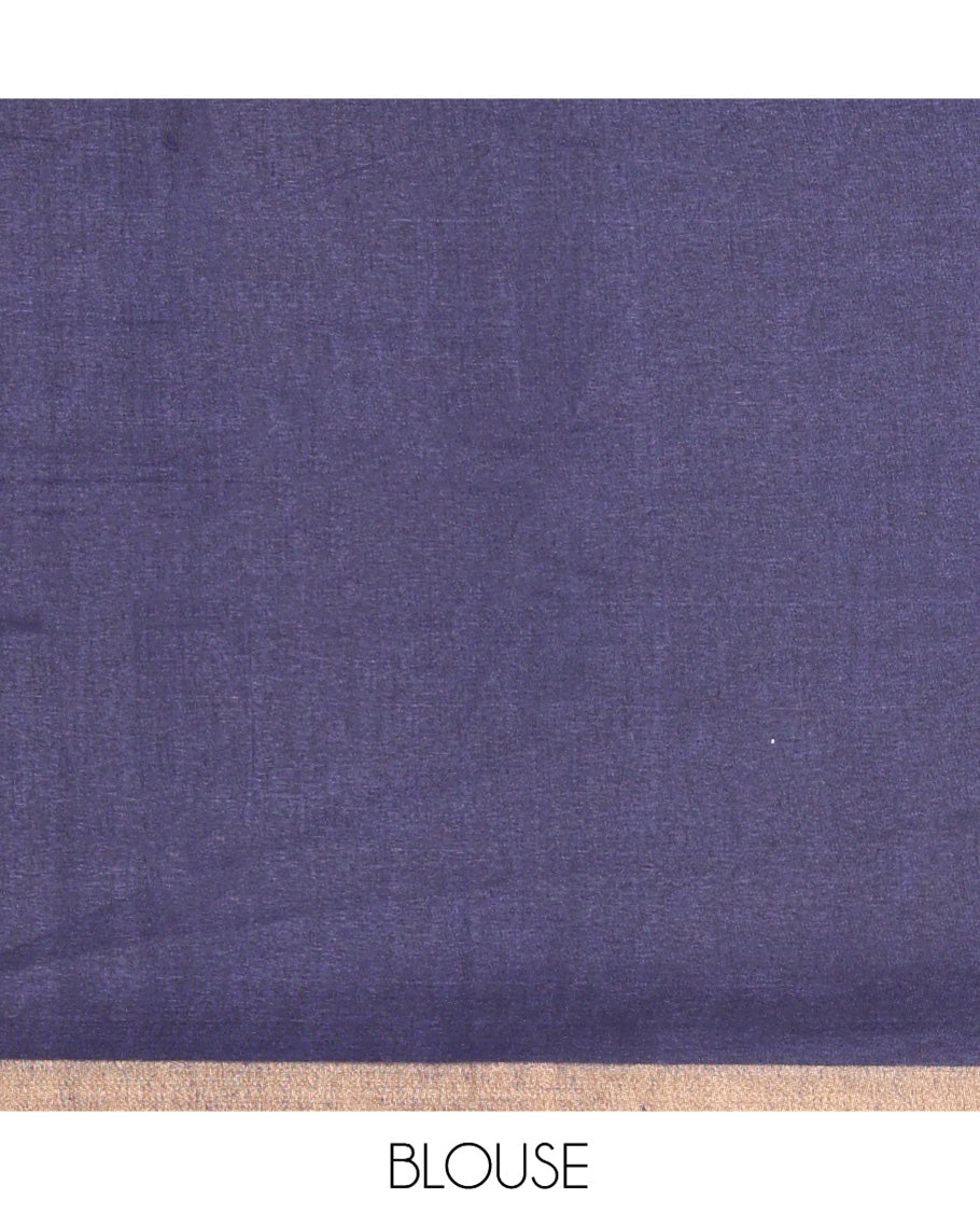 Navy Blue Malai Cotton Saree, Elevated with Paisley Print, a Self-Border, Intricate Pallu, Matching Blouse