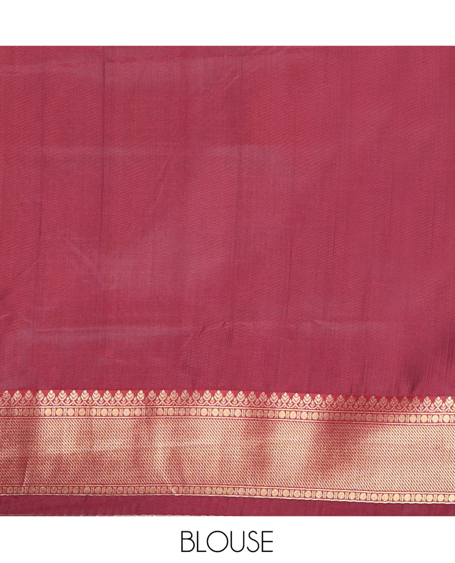 Maroon Buttas-Checked Semi-Kanchi Silk Saree, a Traditional Border, Grand Pallu, Matching Blouse