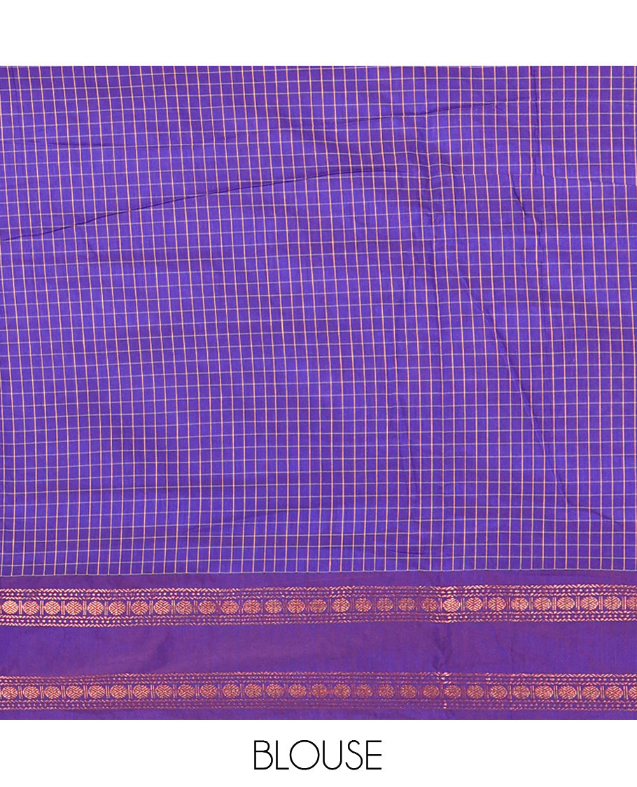 Royal Blue Checked Kalyani Cotton Saree, Contrast Rettai Pettu Rudraksham Border and a Matching Blouse