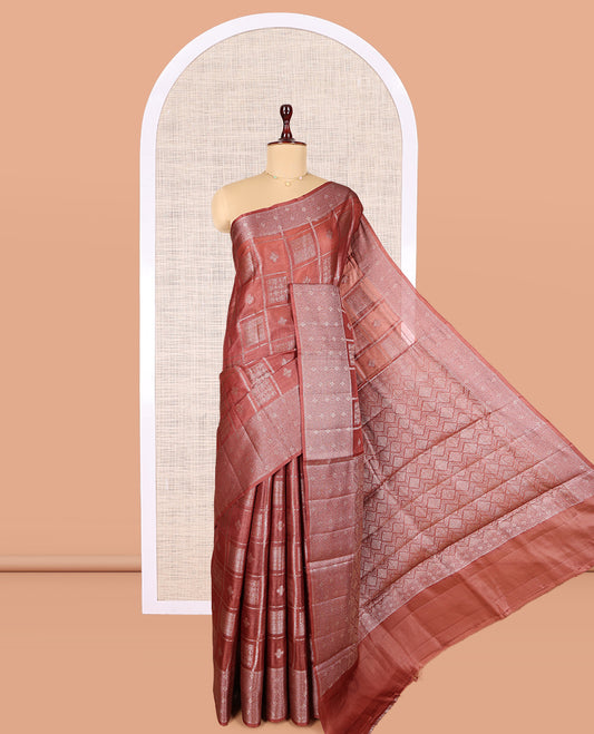 Terracotta Red Tussar Silk Saree