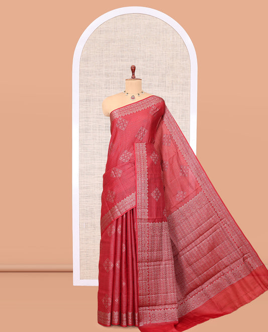 Red Tussar Silk Saree