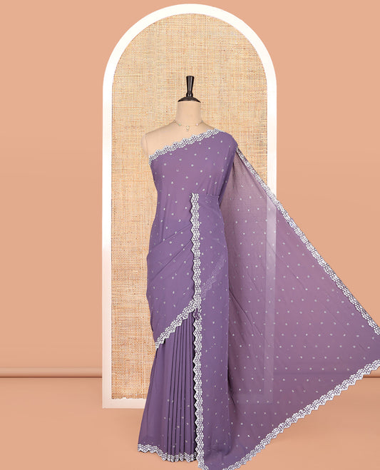 Lavender Designer Saree, Mesmerized with Swarovski Stonework, a Scallop Stonework Border, Matching Blouse