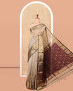 Beige Maheshwari Cotton Saree, Woven with Buttas, Complemented by a Contrast Traditional Zari Border, Zari Buttas Pallu, and a Contrast Blouse