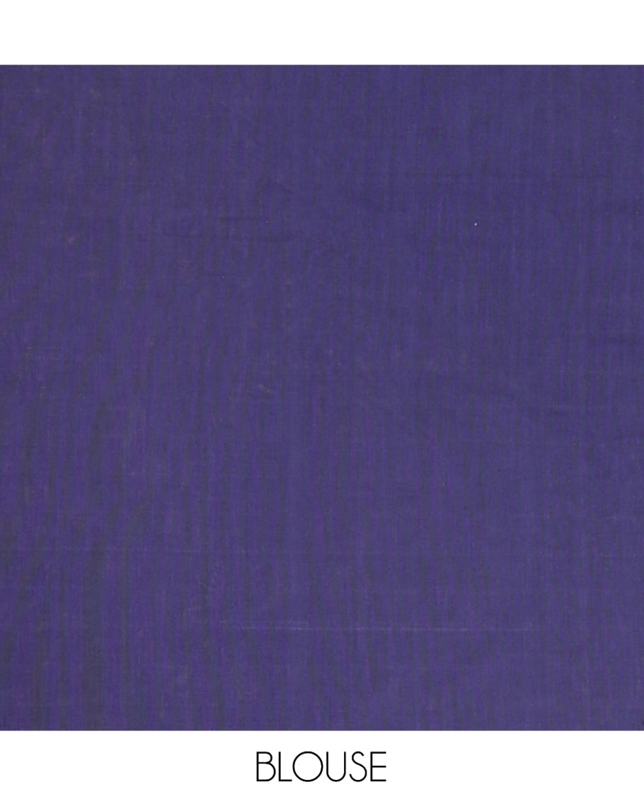 Navy Blue Chettinad Cotton Saree, Enthralled with Checks, a Kaal Eragina Border, Striped Pallu, a Matching Blouse
