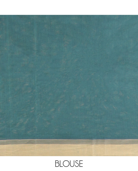 Dark green peacock motifs kanchi cotton saree with contrast striped border & floral motifs, striped pallu