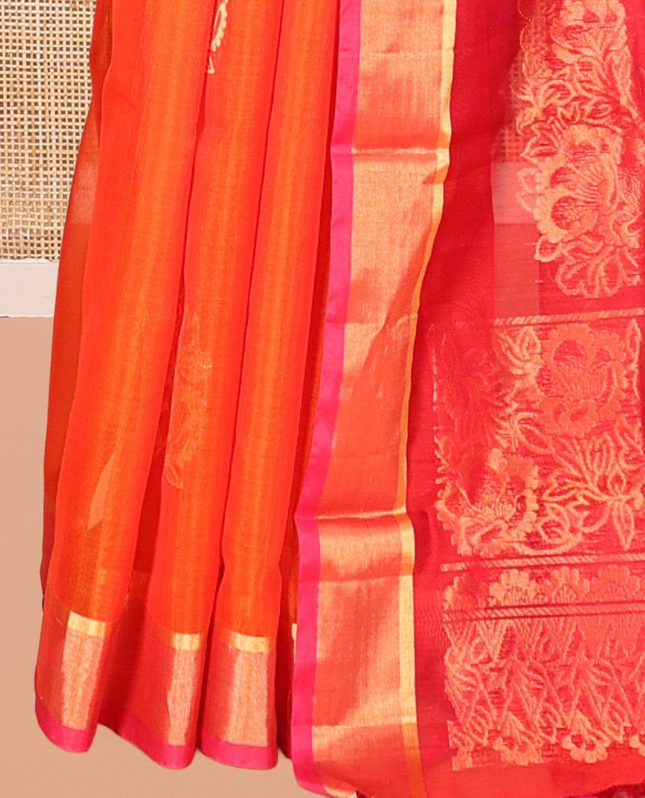 Orange Butta Silk Cotton Saree