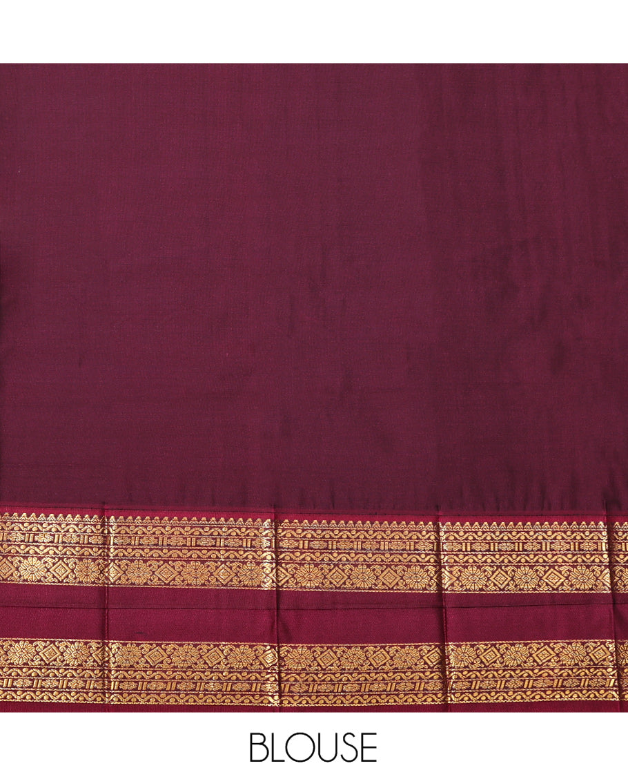 Lemon Yellow-Purple Zari Buttas Budget Silk Saree, a Contrast Traditional Rettai Pettu Border, Grand Pallu, a Contrast Blouse