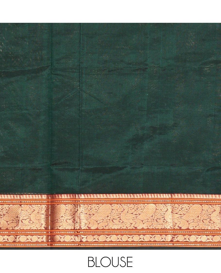 Green Buttas-Checks Kuppadam Silk Saree, a Contrast Traditional Border, Grand Pallu, a Matching Blouse