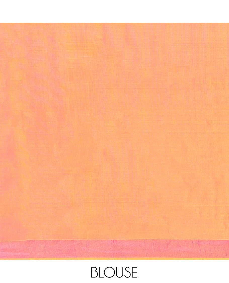 Orange Uppada Silk Saree Decorated with Zari Buttas, Complemented by Bavanji Border, Pallu Depicting Floral Motifs, and Paired with a Matching Blouse