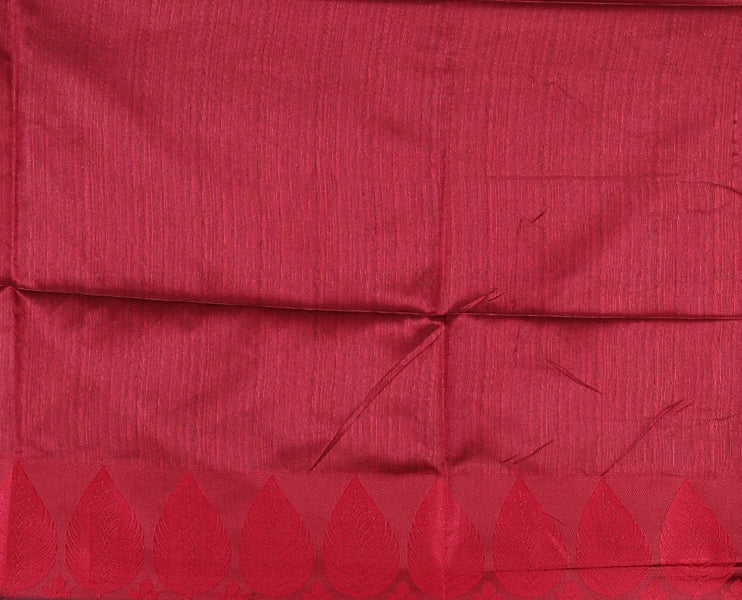 Green plain jute cotton saree , contrast leaf thread butta border & lining seer pallu with tussels
