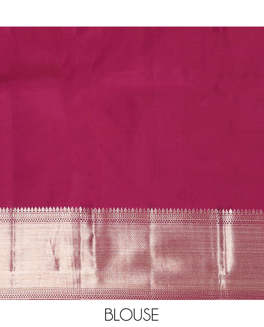 Wine Kanchipuram Wedding Silk Saree, Meticulously Woven with Jacquard Design, a Self-Border of Thilakam, Kathir, and Geometric Designs, Grand Pallu, and a Matching Blouse